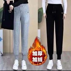 批发韩国外贸运动裤女宽松束脚休闲卫裤秋<b class='q'>冬</b>季加绒加厚外穿显瘦百搭裤