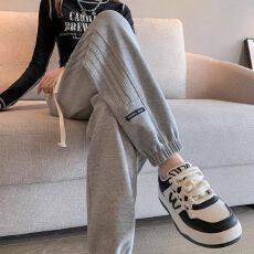 批发黑色运动裤女春季款2026新款<b class='q'>秋</b>冬加绒小个子休闲裤子束脚灯笼卫裤