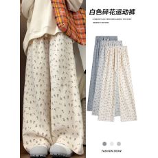 批发【250g新氧棉】<b class='q'>碎花</b>运动<b class='q'>裤</b>女宽松直筒春秋夏季休闲阔腿<b class='q'>裤</b>