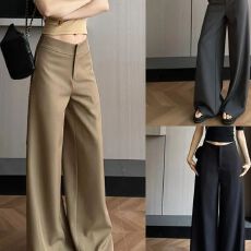 批发老钱风时尚<b class='q'>西装</b>裤气质显瘦百搭休闲长裤设计春夏新款复古宽松超长