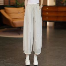 批发九分花苞裤女夏季薄款木耳边花边冰丝显瘦宽松哈伦裤休闲灯笼裤