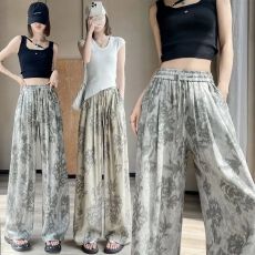 批发<b class='q'>大码</b>胖m300斤复古阔腿裤女夏季薄款高腰宽松垂坠感遮肉显瘦休闲裤