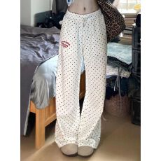 美式字母刺绣波点休闲裤女2026新款高腰宽松慵懒显瘦直筒阔腿长裤