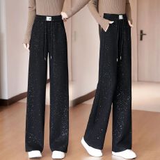 批发黑色亮片阔腿裤显瘦2026年<b class='q'>春</b>夏百搭亮闪闪阔腿裤星空裤子满天星