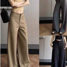批发老钱风休闲气质<b class='q'>西装</b>阔腿裤女夏季百搭<b class='q'>修身</b>显瘦垂感直筒微喇长裤子