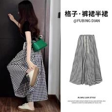 批发夏季新款网<b class='q'>格</b><b class='q'>棋盘</b>设计感休闲裙裤韩版百搭个性小众款高级感通勤裤