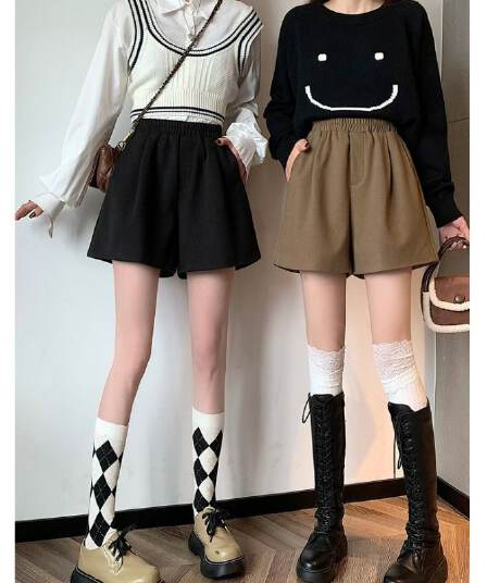 별이 빛나는 하늘 뭐라구? 허리밴드 반바지 여성 년 2026 가을 겨울 새로운 하이웨이스트 슬림해 보이는 와이드 레그 팬츠 패션 캐주얼 반바지