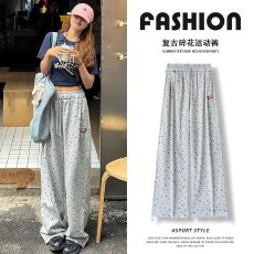 纯棉华棉美式复古小碎花阔腿裤女束脚宽松2026休闲百搭卫裤ins