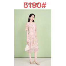 批发法式气质<b class='q'>雪纺</b>印花连衣裙2026夏季新款减龄V领短袖中长裙