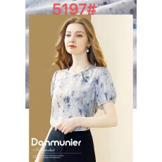 批发中国风印花小衫<b class='q'>上衣</b>女夏季新款圆领气质百搭短袖衬衫