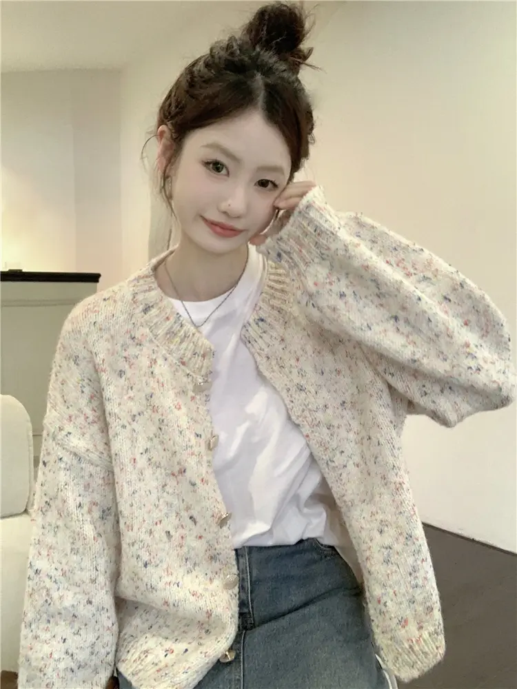 한국인기 라운드넥 루즈핏 컬러 포인트 가디건 상세 이미지 4