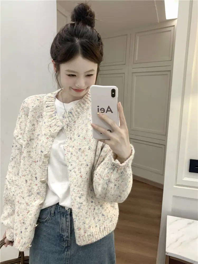 한국인기 라운드넥 루즈핏 컬러 포인트 가디건 상세 이미지 6