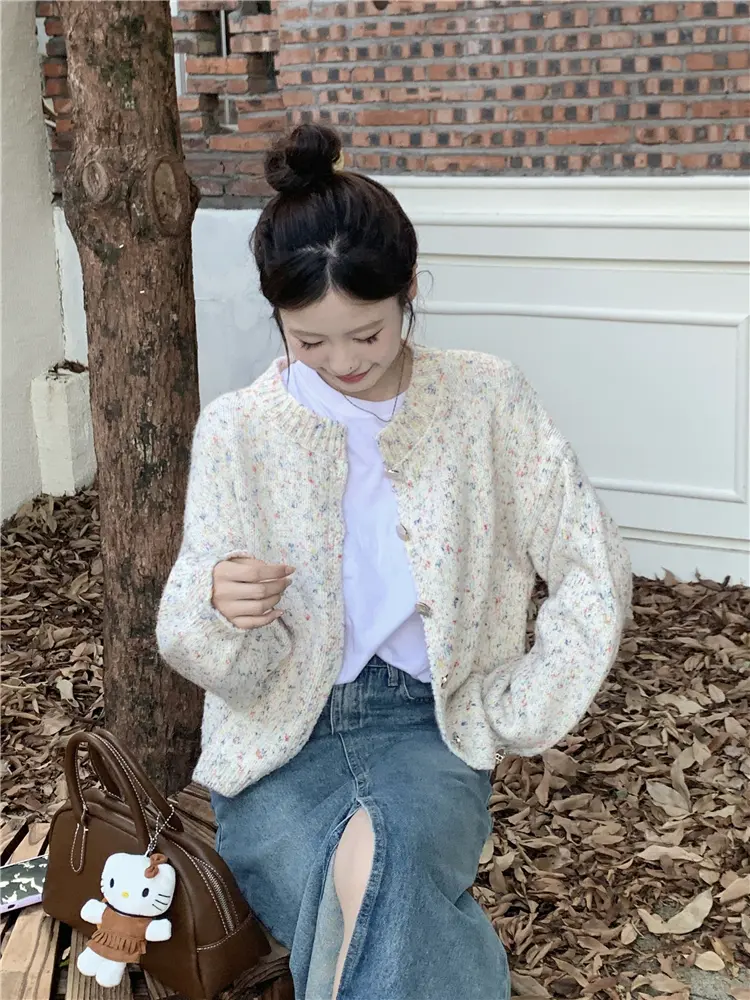 한국인기 라운드넥 루즈핏 컬러 포인트 가디건 상세 이미지 7