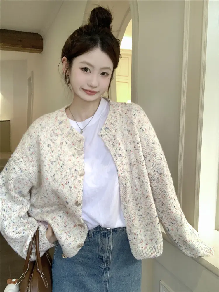 한국인기 라운드넥 루즈핏 컬러 포인트 가디건 상세 이미지 10