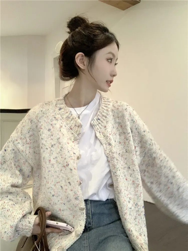 한국인기 라운드넥 루즈핏 컬러 포인트 가디건 상세 이미지 11