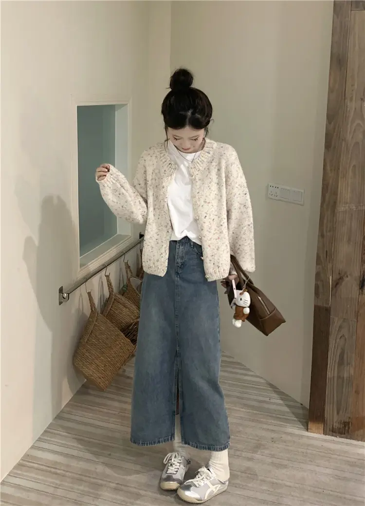 한국인기 라운드넥 루즈핏 컬러 포인트 가디건 상세 이미지 13