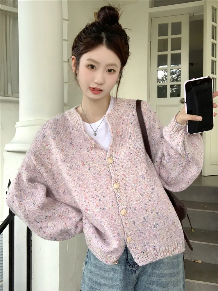 한국인기 라운드넥 루즈핏 컬러 포인트 가디건 상세 이미지 14