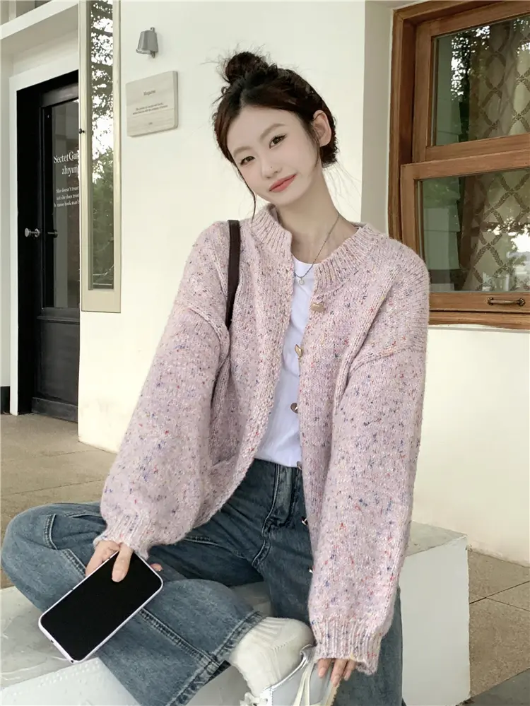 한국인기 라운드넥 루즈핏 컬러 포인트 가디건 상세 이미지 17