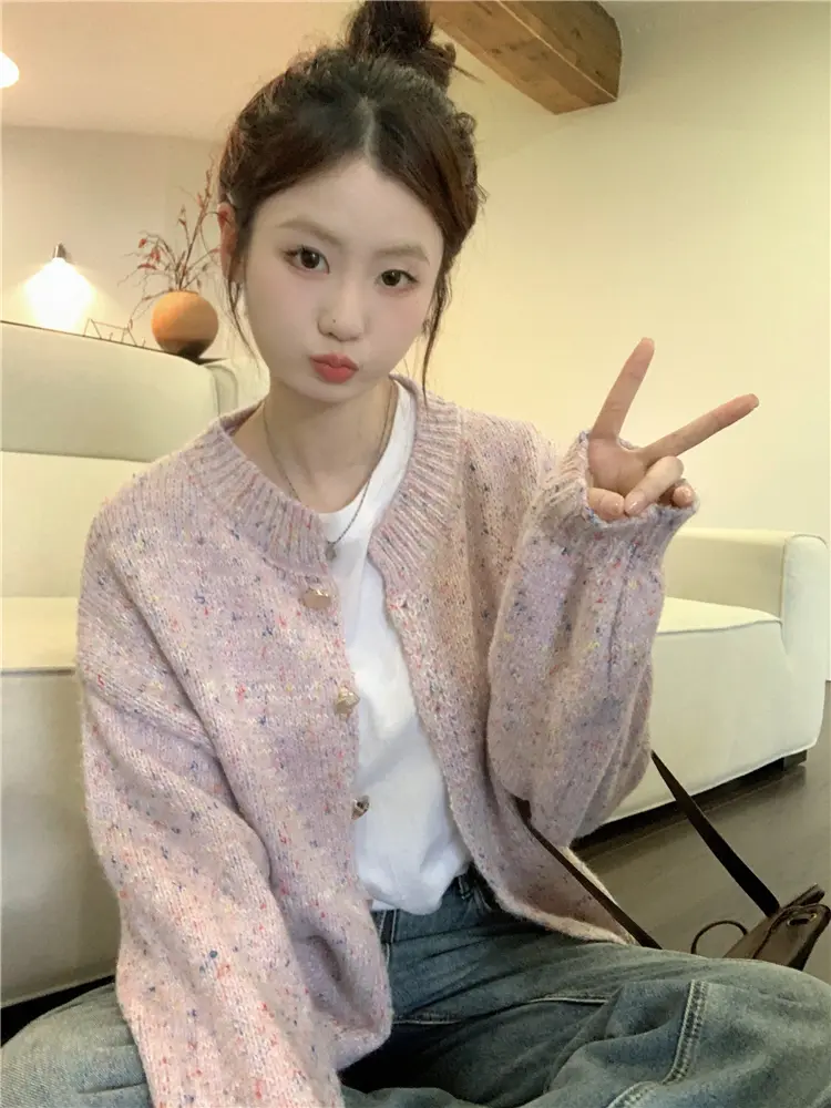 한국인기 라운드넥 루즈핏 컬러 포인트 가디건 상세 이미지 19