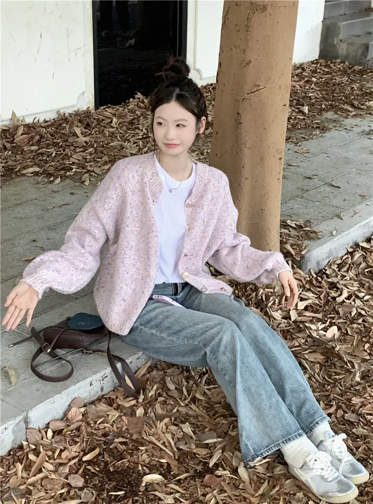 한국인기 라운드넥 루즈핏 컬러 포인트 가디건 상세 이미지 20