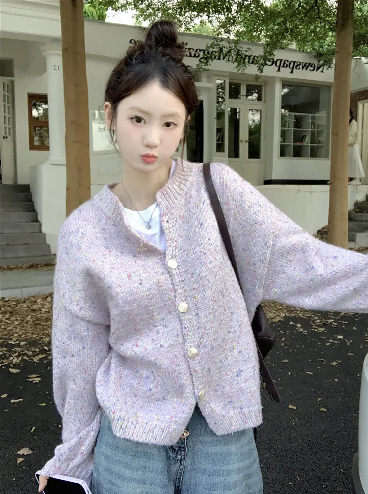 한국인기 라운드넥 루즈핏 컬러 포인트 가디건 상세 이미지 21