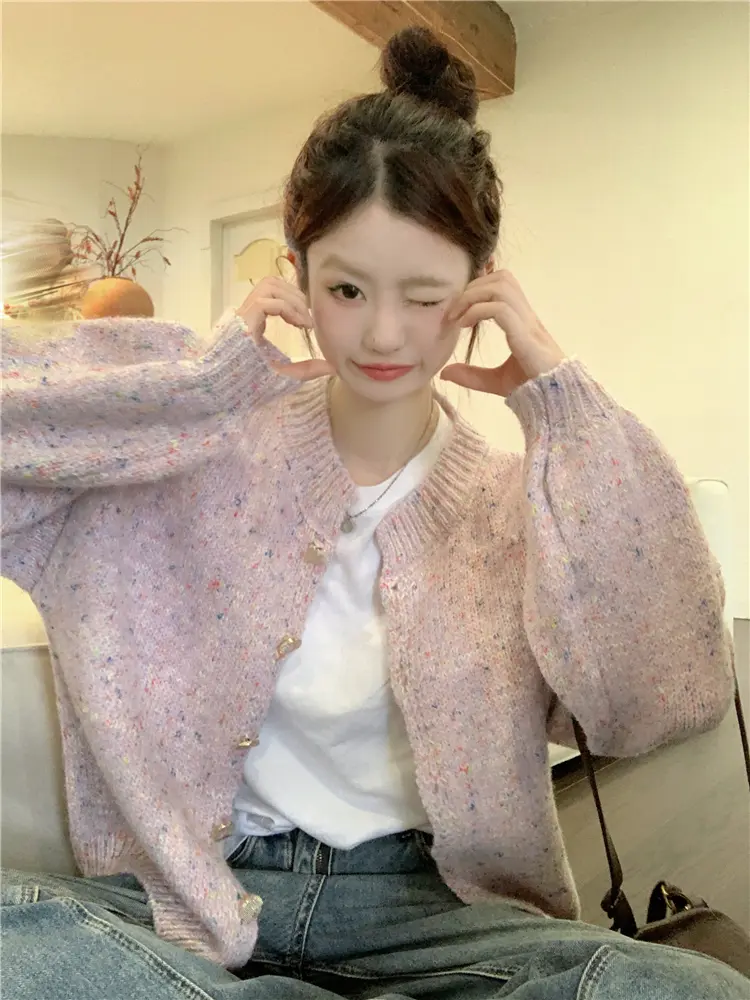 한국인기 라운드넥 루즈핏 컬러 포인트 가디건 상세 이미지 22
