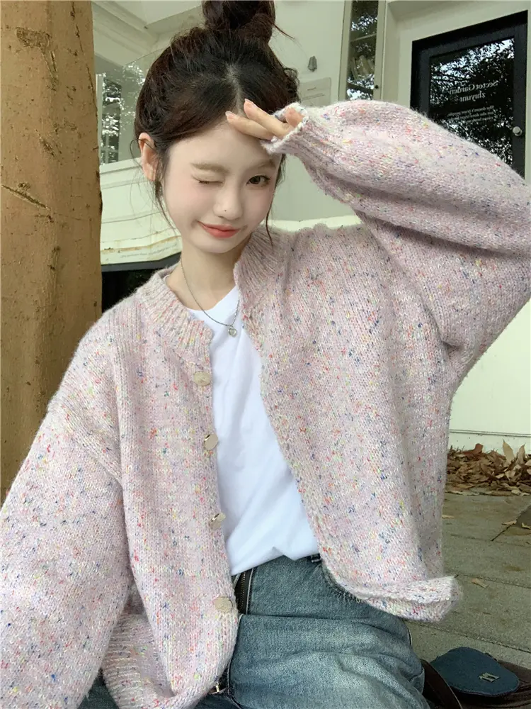 한국인기 라운드넥 루즈핏 컬러 포인트 가디건 상세 이미지 25