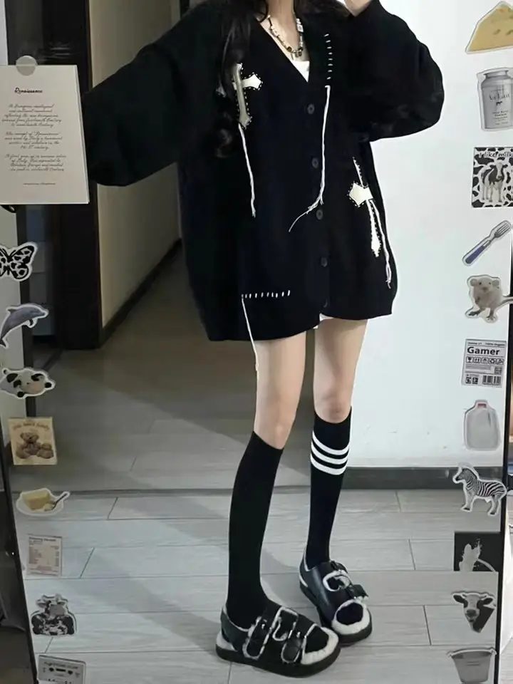 일본인기 레트로 크로스 긴소매 가디건 상세 이미지 2