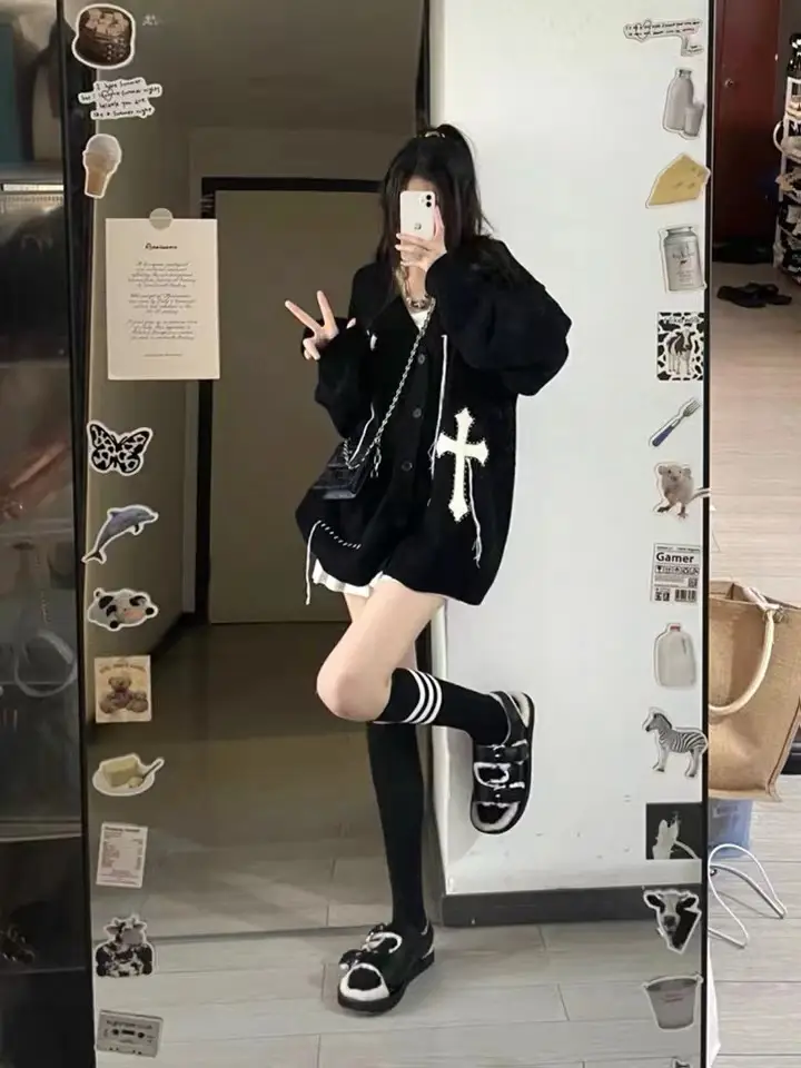일본인기 레트로 크로스 긴소매 가디건 상세 이미지 4