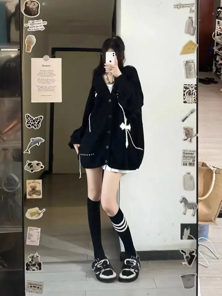 일본인기 레트로 크로스 긴소매 가디건 상세 이미지 5