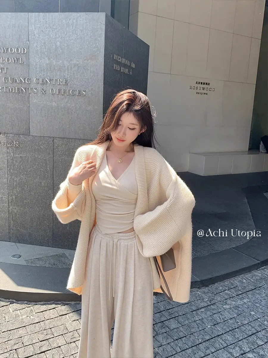 폴드 칼라 루즈핏 미디 가디건 상세 이미지 1