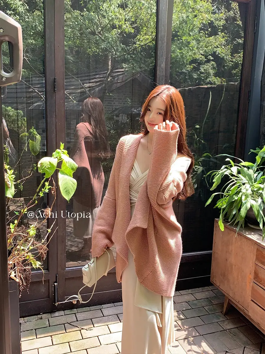 폴드 칼라 루즈핏 미디 가디건 상세 이미지 3