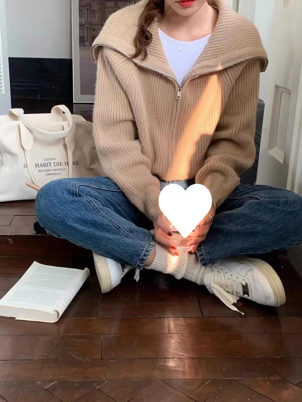 한국인기 폴드 칼라 지퍼 루즈핏 니트 가디건 상세 이미지 22