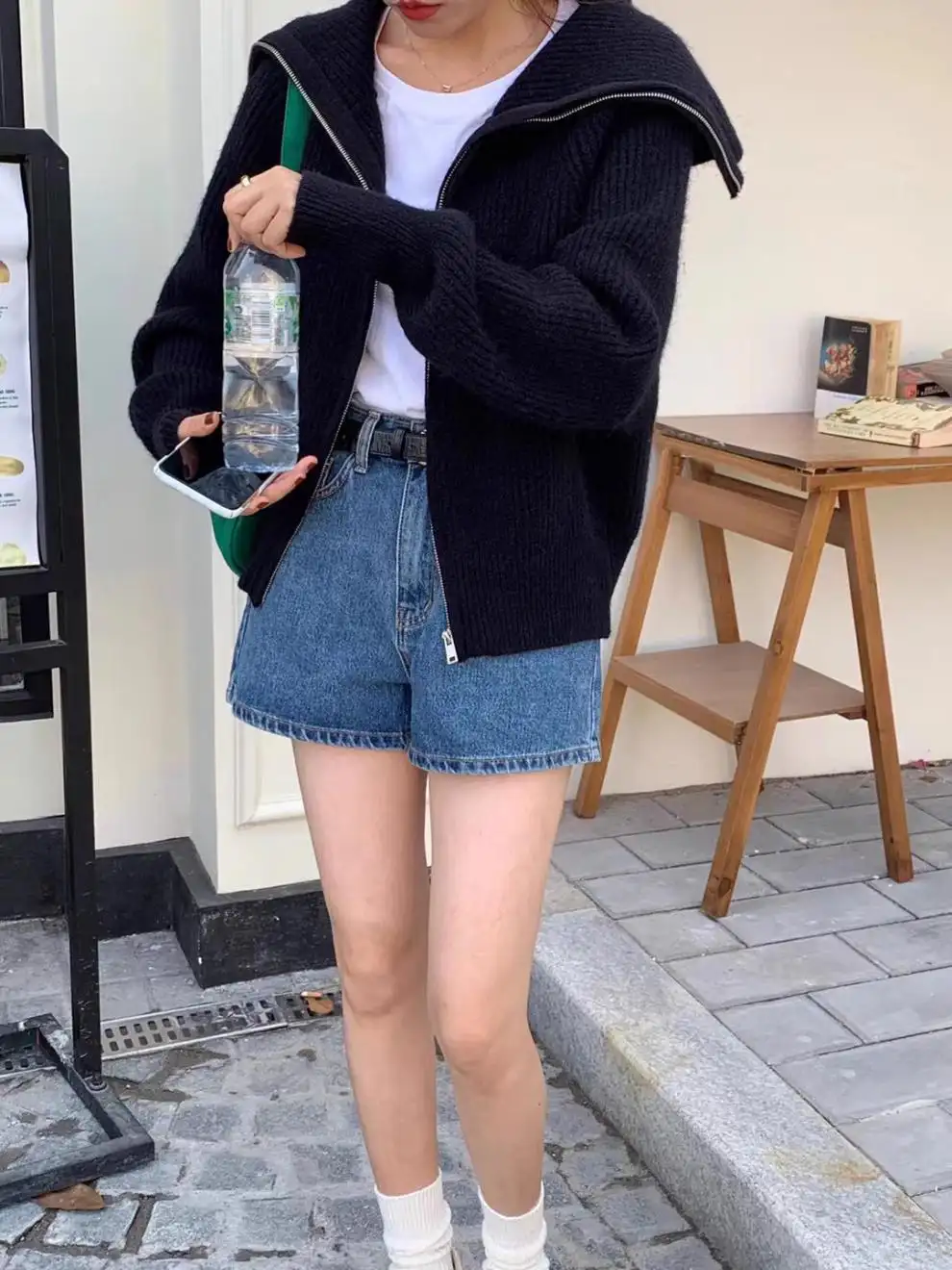 한국인기 폴드 칼라 지퍼 루즈핏 니트 가디건 상세 이미지 28