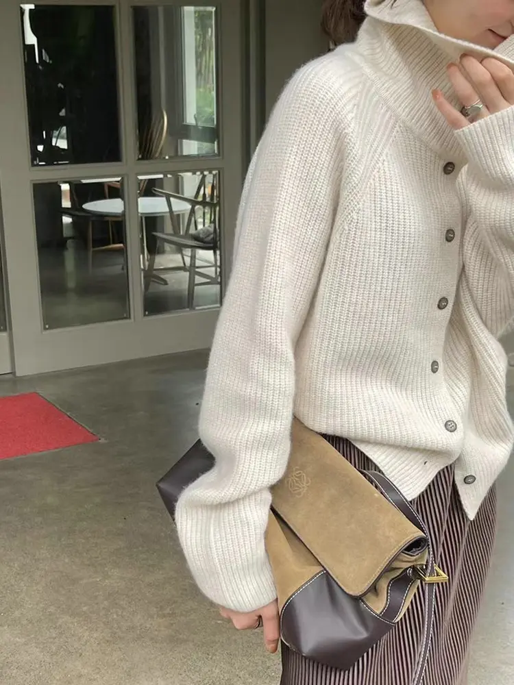 하이넥 가디건 루즈 꽈배기 니트 상세 이미지 3