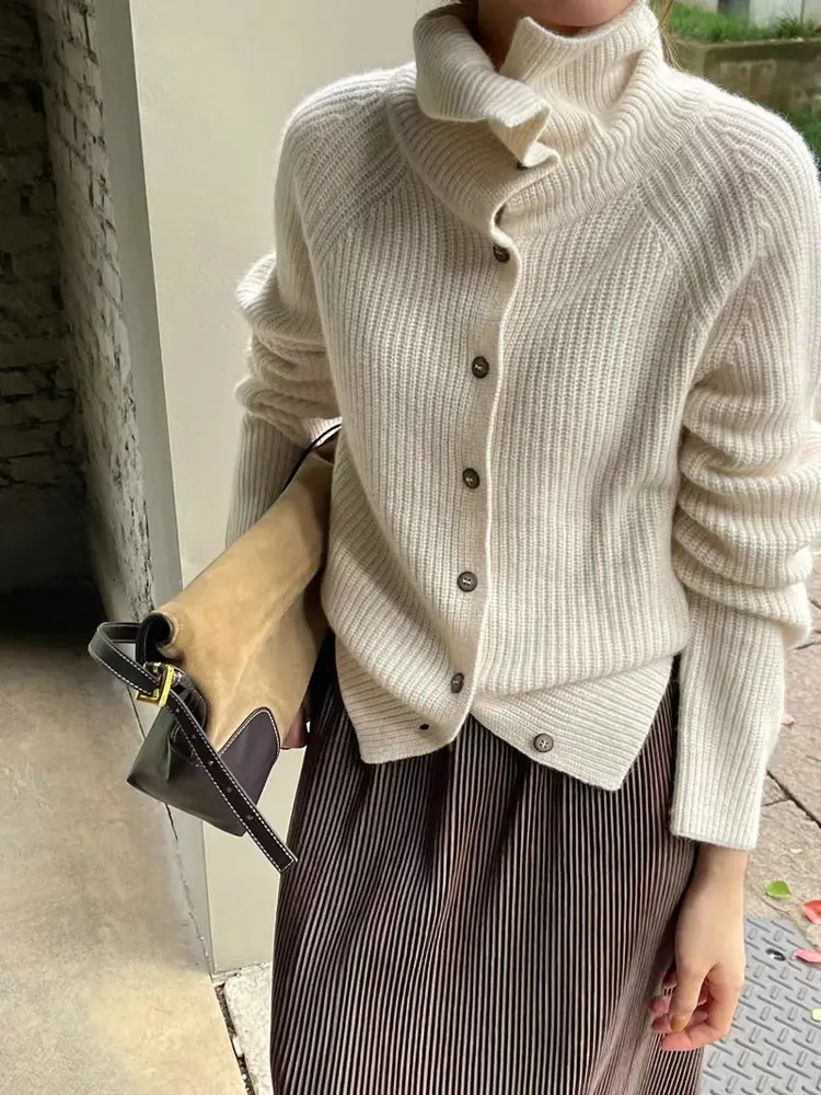 하이넥 가디건 루즈 꽈배기 니트 상세 이미지 4