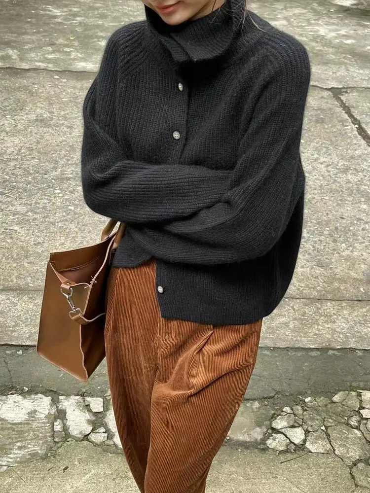 하이넥 가디건 루즈 꽈배기 니트 상세 이미지 6