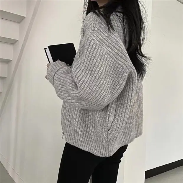 한국인기 루즈핏 지퍼 니트 가디건 상세 이미지 2