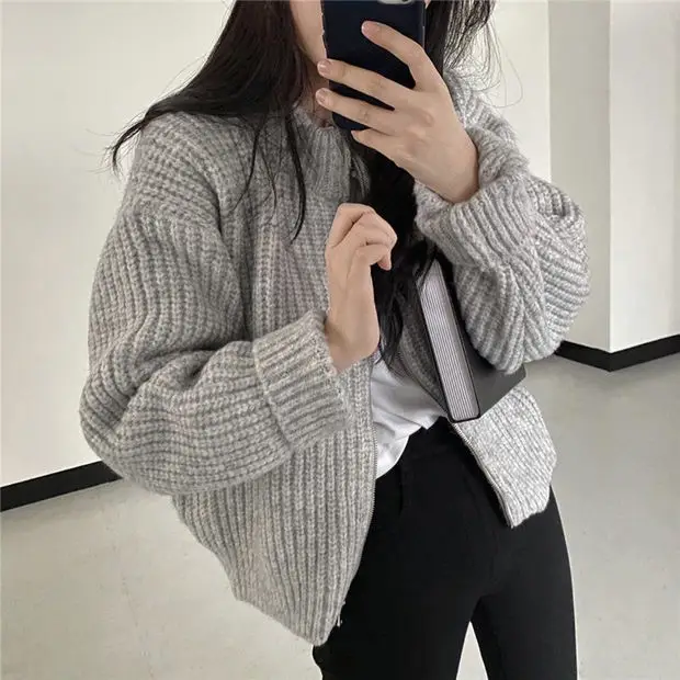 한국인기 루즈핏 지퍼 니트 가디건 상세 이미지 3