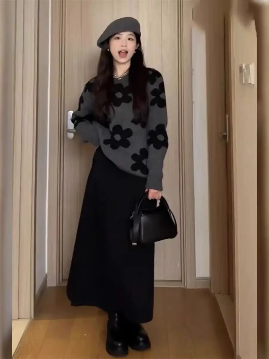 플라워 니트 긴소매 루즈핏 상세 이미지 2