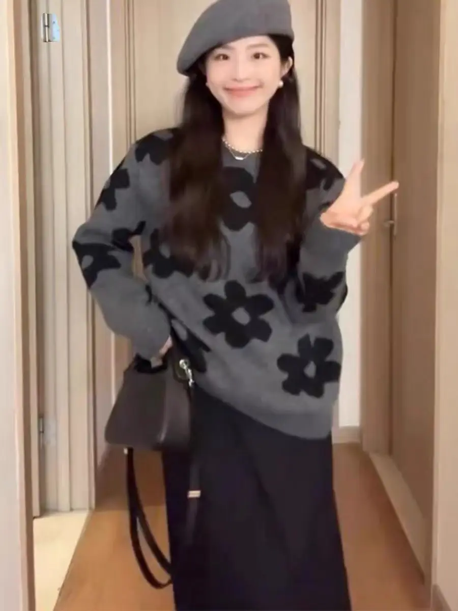 플라워 니트 긴소매 루즈핏 상세 이미지 3