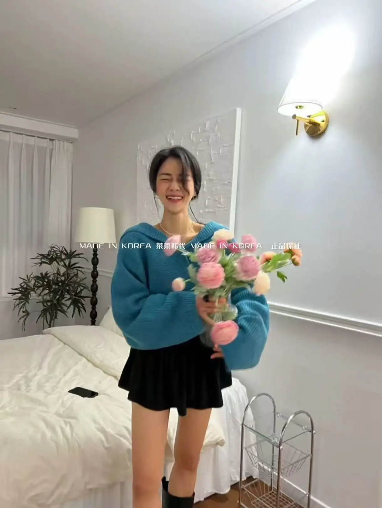 숄 칼라 루즈핏 크롭 배트윙 니트 가디건 상세 이미지 3