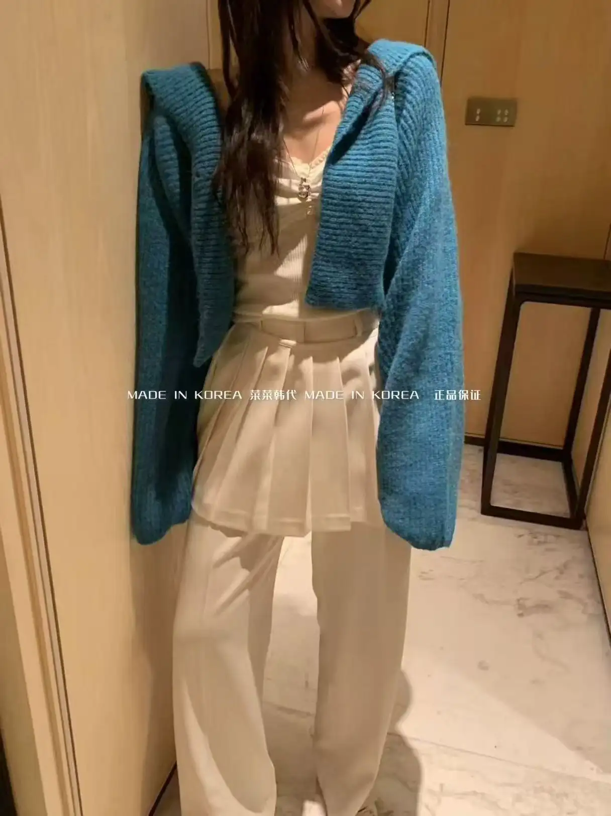 숄 칼라 루즈핏 크롭 배트윙 니트 가디건 상세 이미지 4