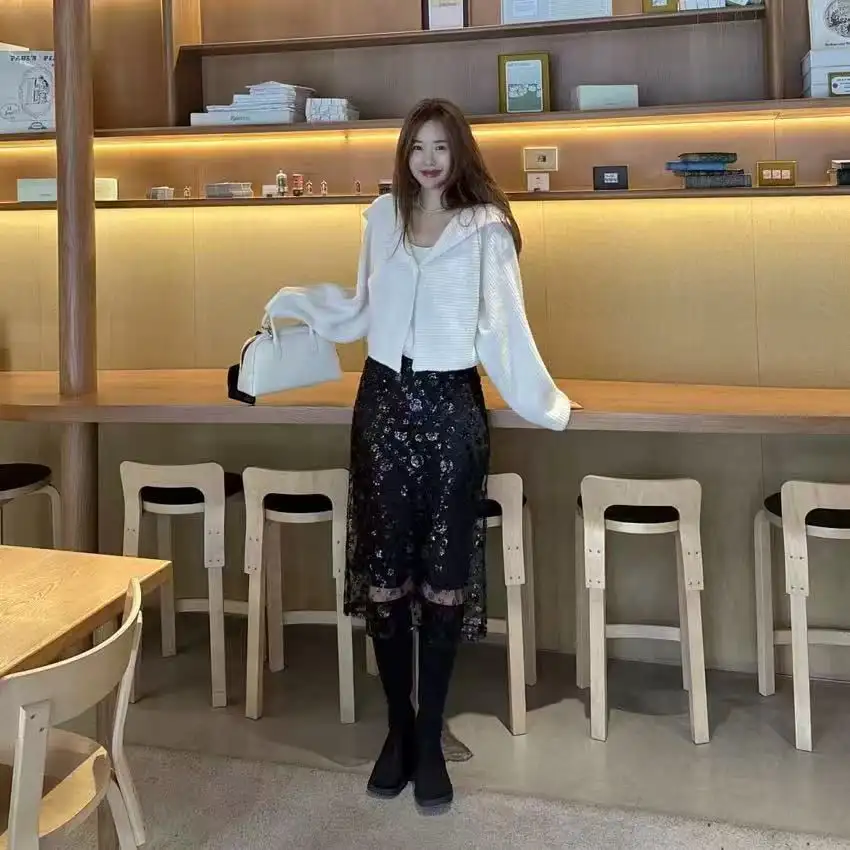 숄 칼라 루즈핏 크롭 배트윙 니트 가디건 상세 이미지 6