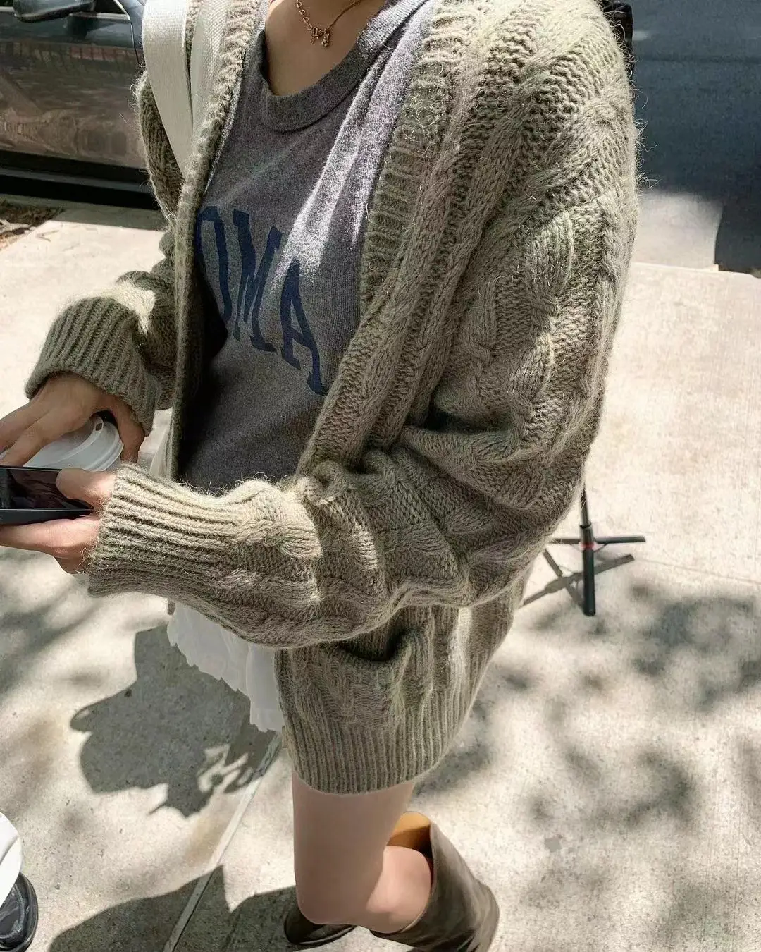 빈티지 케이블 니트 카디건 상세 이미지 2