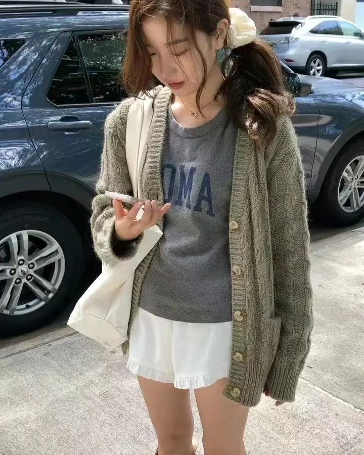 빈티지 케이블 니트 카디건