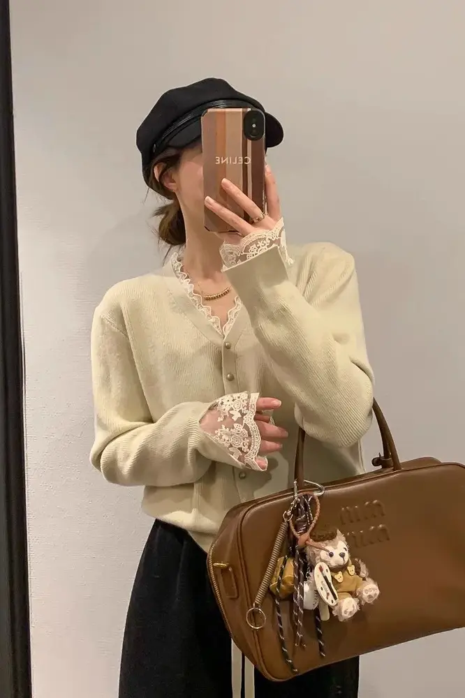 프렌치 레이스 니트 카디건 상세 이미지 5