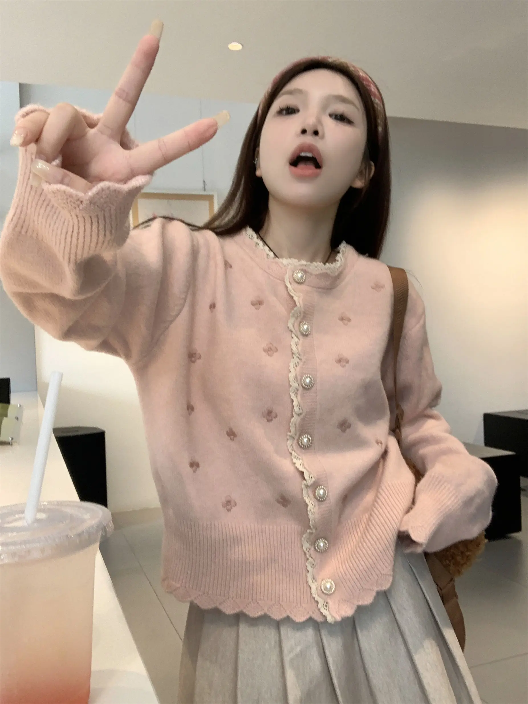 자수 레이스 니트 카디건 상세 이미지 13