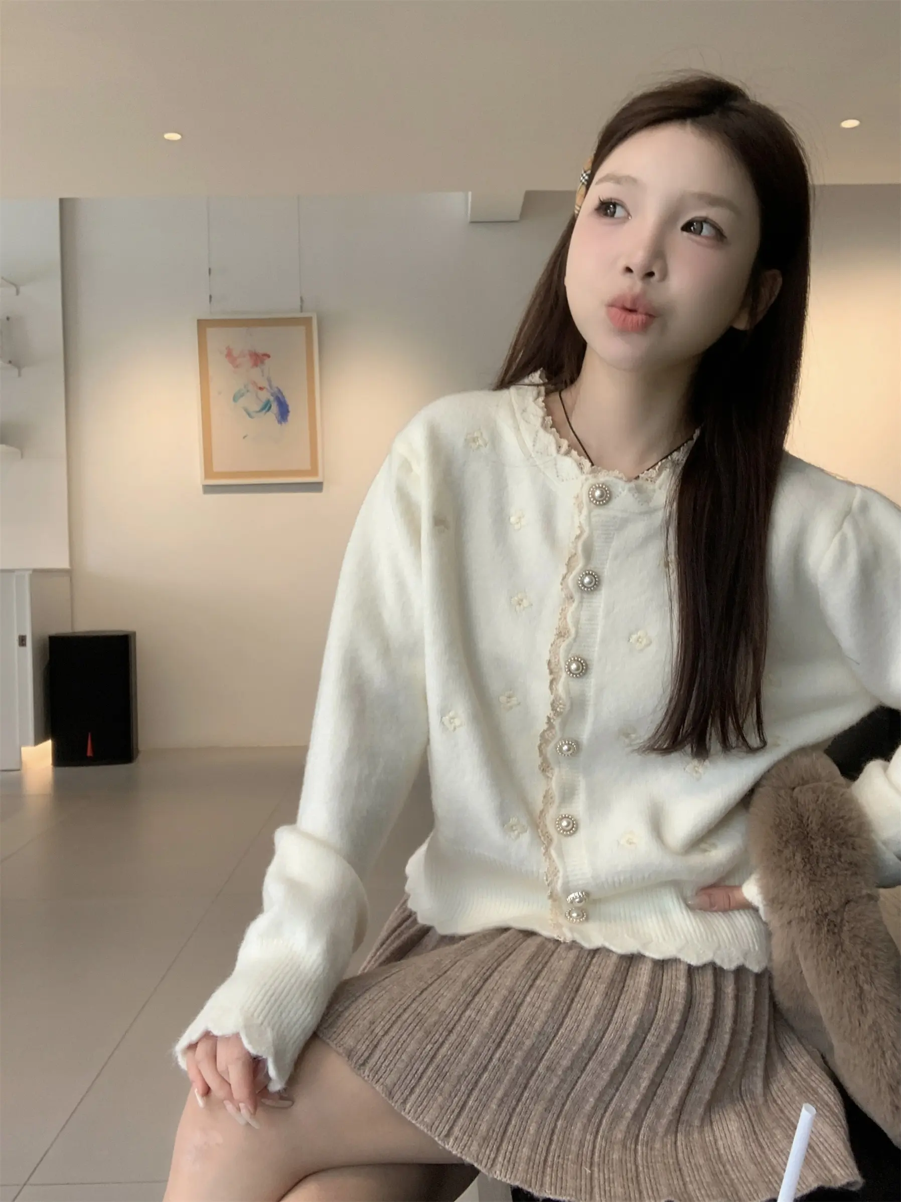 자수 레이스 니트 카디건 상세 이미지 23