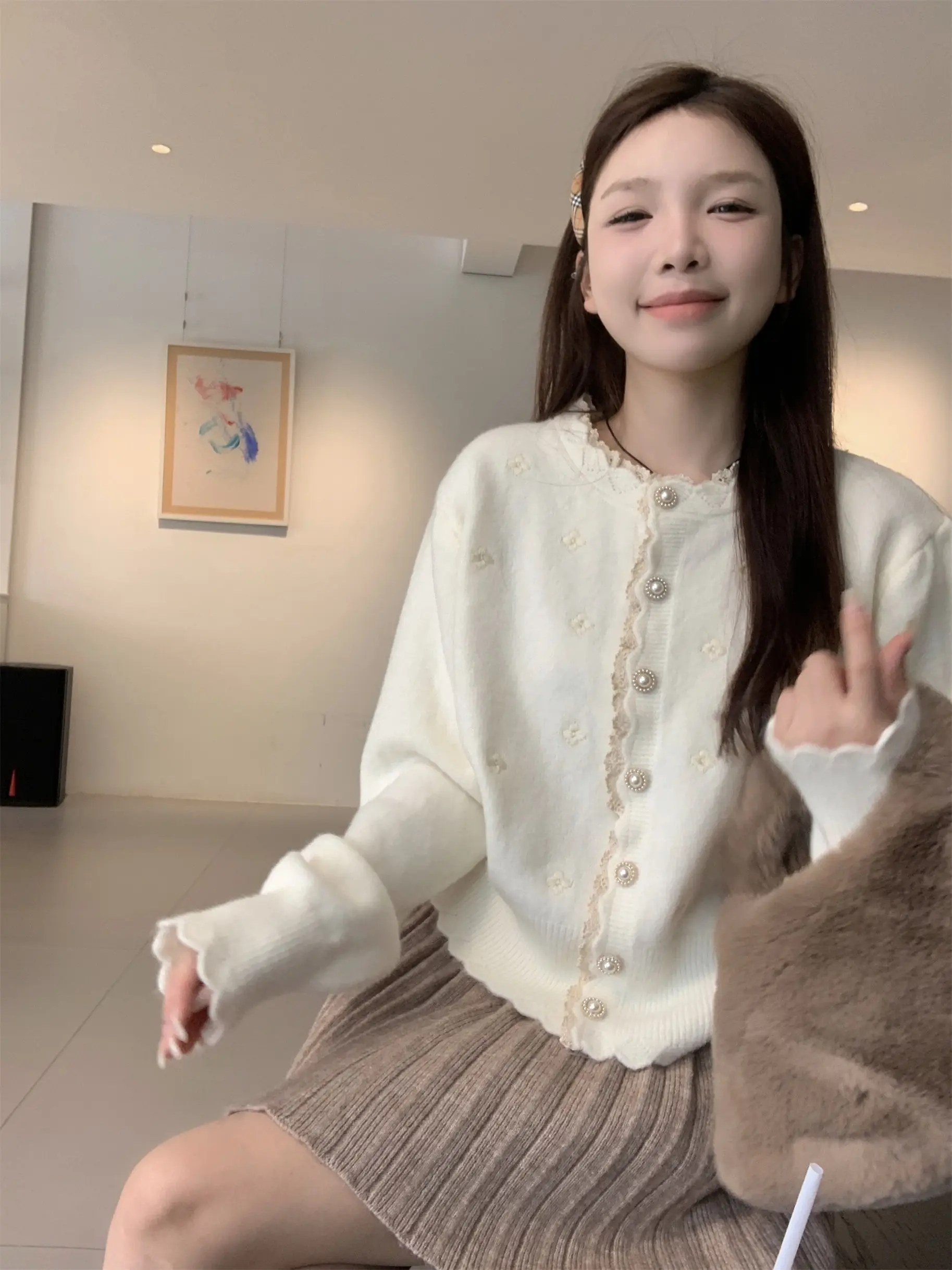 자수 레이스 니트 카디건 상세 이미지 24